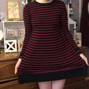 Philosophy Black and Red Striped Long Sleeve Dress